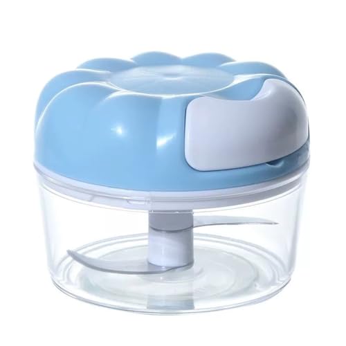 Herramienta manual para la preparación de alimentos con recipiente, ayudante de cocina para tirar a mano (azul)