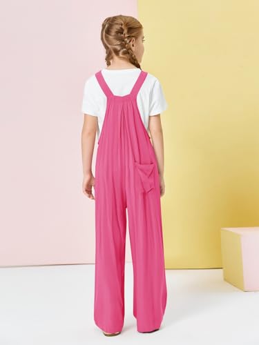 Image of Haloumoning Girls Overalls Kids Casual Sleeveless Wide Leg Jumpsuit Loose Rompers with Pockets 5-14 Years