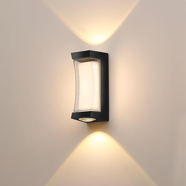 Image of 10W Dual Beam Black Curved Wall Light - Sleek Up & Down Outdoor Sconce for Exterior Decor, Weather-Resistant, No Remote Required (Dual Beam Curved Design Pack of-1)