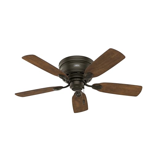 Hunter 42 inch Indoor Ceiling Fan No Light - Bronze Ceiling Fan without Light, Low Profile Mount, 5 Blades, For Bedroom, Living Room, or Kitchen, Pull Chain - Low Profile IV 51061, New Bronze