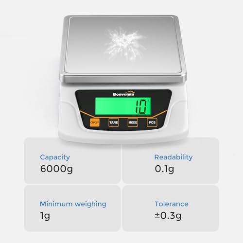 Image of Bonvoisin Digital Scale 0.1 Gram Accuracy Precision Lab Scale 6000g Scientific Digital Balance for Laboratory, Jewelry Weighing