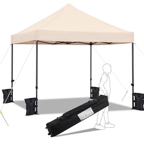 Yaheetech Carpa Plegable 3x3 Carpas para Exteriores Altura Ajustable de 323-341cm Camping Cenador de Jardín Impermeable Sombrilla Carpa Playa Terraza Toldo con 4 Bolsas Beige