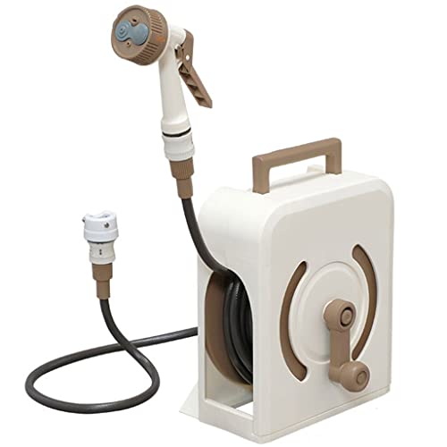 Hose Reel Cart Water Hose Cart Reel Compact Garden Hose Organizer, Portable Retractable Hose Reel, Household Car Wash Tool with Water Gun, for Backyard12.5mm*17mm, Beige-Hose Cart+15m Pipe