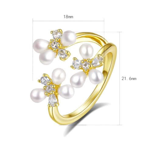 14K Gold Pearl & Moissanite Ring, Floral Open Band Unique Artisan Jewelry for Women2
