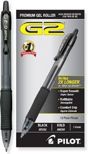 3 Pack Bolígrafos PILOT G2 Gel Retráctiles Tinta Negra