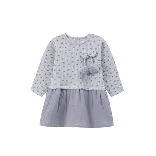 Robe fille manches longues en bambou gris | Vêtement enfant automne