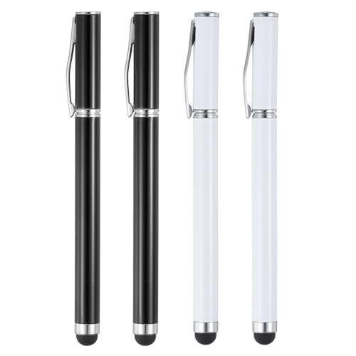 QUARKZMAN 4 Bolígrafos con Punta de Stylus 2 en 1 Bolígrafos de Tinta y Punta de Goma Fina para Pantallas Táctiles Capacitivas Universales Blanco y Negro