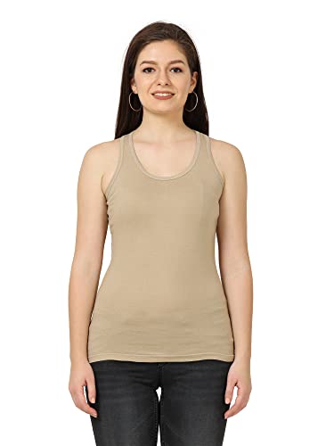 Image of FLEXIMAA Women's Cotton Plain Round Neck Sleeveless T-Shirt