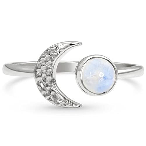 Lzz Fashion Lady 925 Sterling Silver Moonstone Gemstone Ring Sun Moon Gemstone Birthstone Ring Wedding Jewelry Size 6-10 (US code 10)