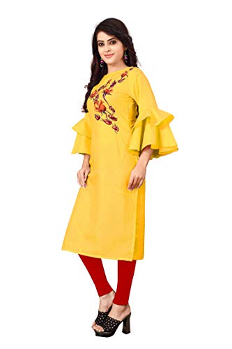 Image of OM SAI LATEST CREATION Slub-Rayon 3 /4 Sleeve Printed A-Line Kurti for Women