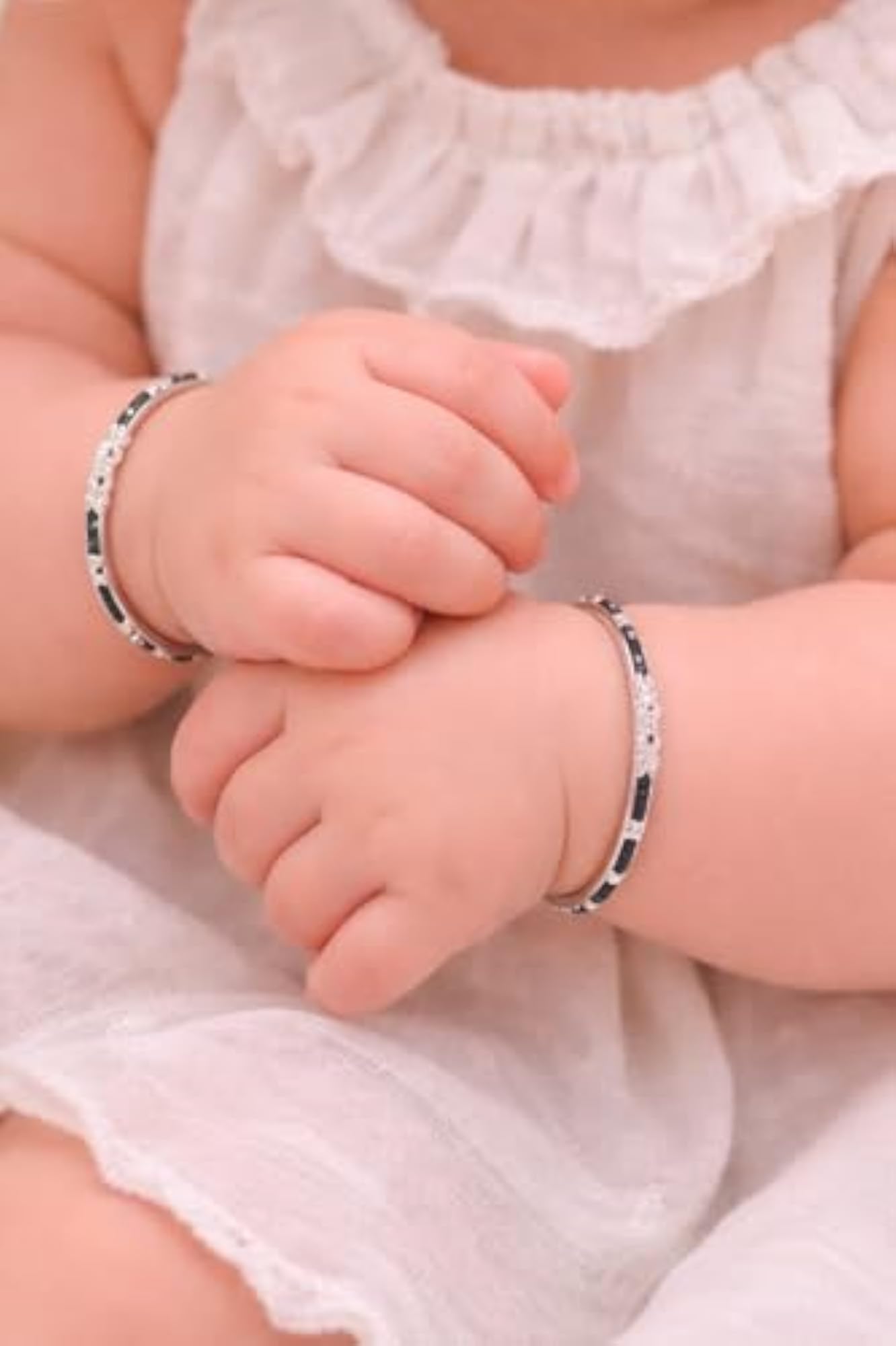 925 Silver Baby Nazariya Black Beads Kada Bangle Bracelet