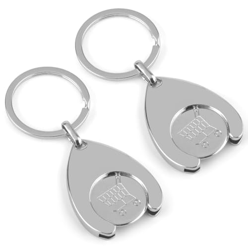 TNSLAND Lot de 2 jetons de caddie, porte-clés de voiture, porte-clés de caddie, Silbrig, M