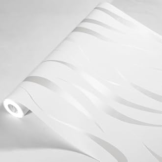 Anttyscar White Wallpaper for Living Room, White 3D Embossed Wallpaper, Modern Glitter Textured Wallpapers, Feature Wallpapers for Hallway and Stairs