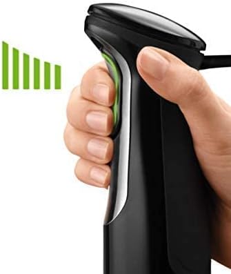 Hand holding Braun Multiquick 7 hand blender demonstrating Smart Speed control