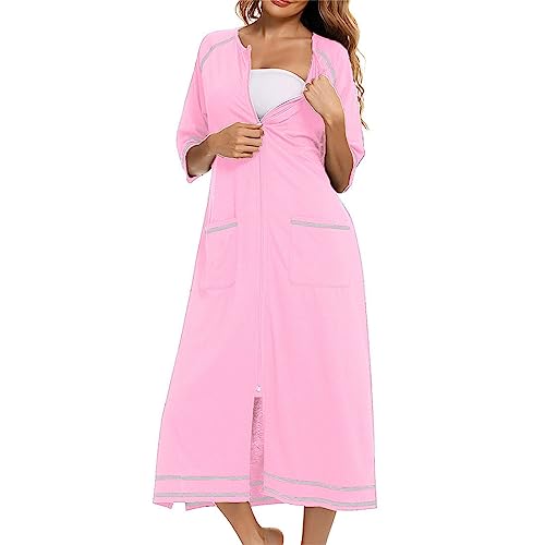 Generisch Camisón de manga larga para mujer, camiseta de dormir de rayas monocromáticas, camiseta de dormir informal, pijama mullido, camiseta ligera de gran tamaño, ropa de casa, elegante, vestido de
