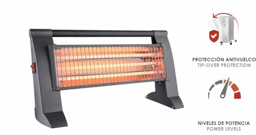 Quarz-Heizstrahler mit 3 Leistungsstufen, 400/800/1200 W, Kippschutz, Sicherheitsgitter, Grau