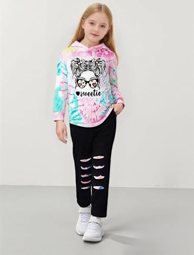 Image of Girls Clothes Cool Girl Print Tie Dye Hoodie Pullover Sweatshirts Leggings Teen Girl Clothes 6-14 Years