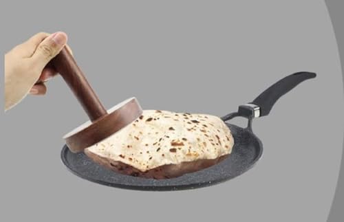 Roti bhakri or khakara on tava Presser-Long Life Carved Solid Wood Crusher, Wooden Potato Masher, Fluffer Paratha, Wooden Roti Chapati Presser, and Indian...