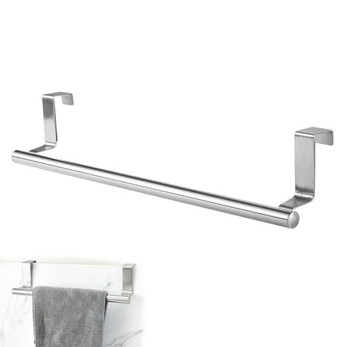 No Drilling Towel Rail Over Door Adjustable Length Design Towel Rail Radiator Over Door Towel Rail for Saving Urban Apartments Kitchen and Bathroom Storage (Silver)