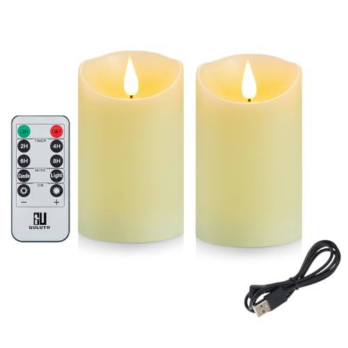Image of Flameless Candles with Rechargeable Battery, 3 inch x 5 inch, Set of 2, Electronic Candles with Remote and Timer, led Pillar Candles Real Wax 3D Wick, led Ivory Candles for Home, Wedding, Birthday