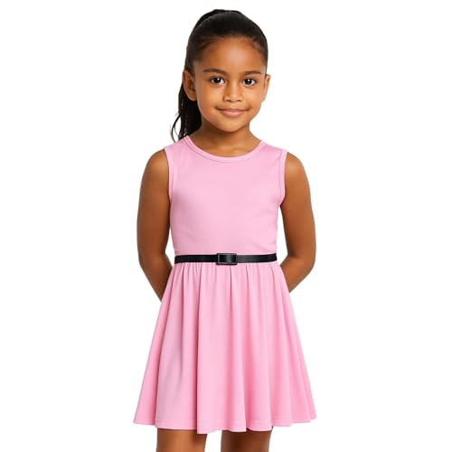 A2Z 4 Kids Girls Plain Skater Dress Party Fashion Summer Dresses Round Neck Sleeveless Flared Lightweight Dress with Free Belt Age 5-13 Years