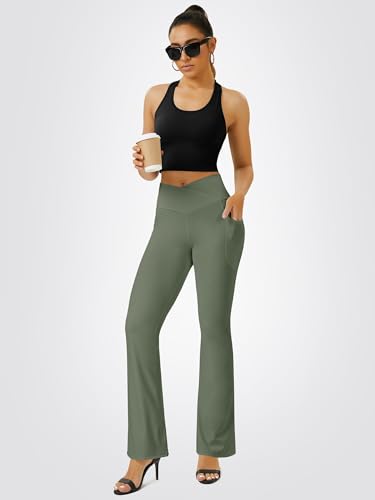 Image of FOHOFO Yoga Pants Women, Flare Leggings for Women with Pockets Crossover High Waisted Bootcut Yoga Pants