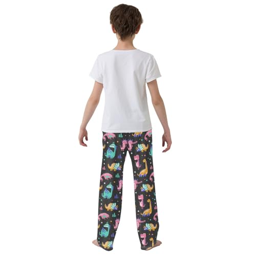 ZZXXB Lovely Dino Pattern Boys Long Pants Soft Trousers Elastic Waist Kids Lounge Bottoms with Pockets S-XL3