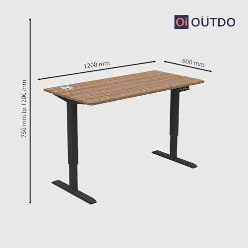 Image of Oi Outdo Flexpro Sit-Stand Smart Desk | Dingo Oak Finish Tabletop | Electric Height Adjustable Table for Work from Home and Office | Ergonomic Design
