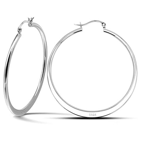 Fashion 925 Sterling Silver Earrings Classic 54MM Geometric Hoop Earrings For Women Solid Silver Anti-Allergy Jewelry Party Accessories, Silver, Cubic Zirconia Cover