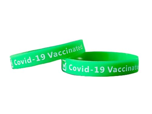 easyIDea Covid-19 Vaccination Durable Silicone Wristband (Green with White Lettering) | Pack of 5 |