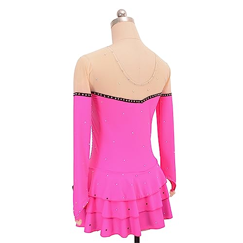 Vestido de patinação artística, elegante linha preta com strass Competição de patinação artística Tr