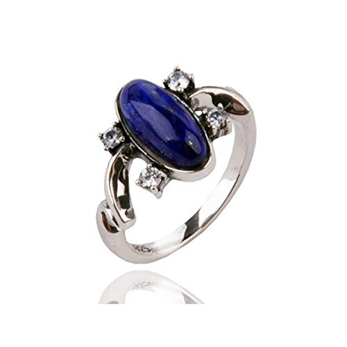 Mempire Anillo Elena Gilbert Katherine de plata de ley 925 para mujer, joyas azules, lapislázuli (P 1/2) Cover