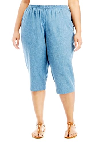 Jack David Women's Plus Size Capri Stretch Jeans Curvy & Elastic Pull On Poly Capris