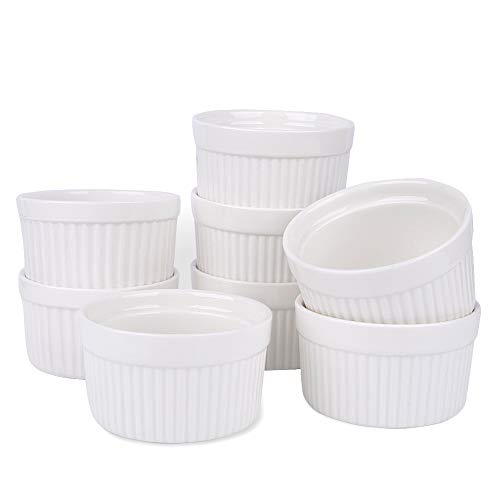 Porcelain Ramekins, SZUAH Ramekin Set of 8, 6oz (3.5 INCH) for Baking, Creme