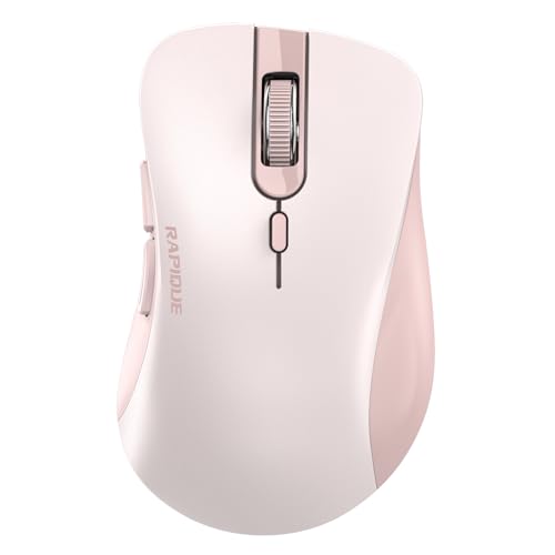 RAPIQUE Bluetooth Wireless Mouse - Dual Bluetooth & 2.4 GHz USB Receiver, Ergonomic Design, Quiet Clicks, Low Power - Multi-Device Compatibility for MacBook, Laptop, Computer, iPad Air/Pro (Pink)