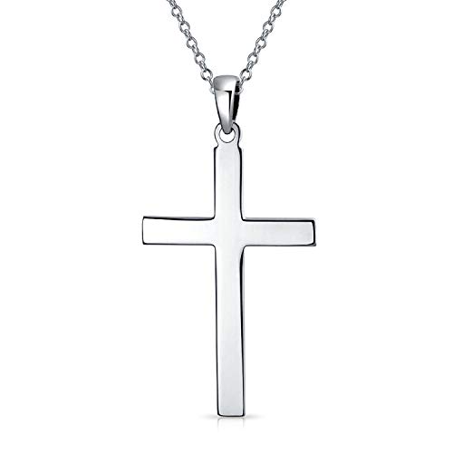 Religious Plain Simple Flat Cross Pendant Necklace For Men For Women 925 Sterling Silver With Chain