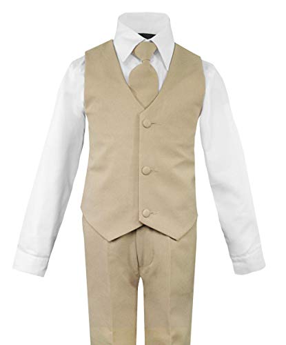 Luca Gabriel Toddler Boys' 5 Piece Classic Fit No Tail Formal Khaki Dress Suit Set with Tie and Vest - Size 10
