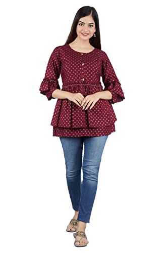 Image of Shiva Fab Short Kurti for Women | Embroidered Straight Rayon Kurta | Round Neck Full Sleeves Short Kurti for Women's
