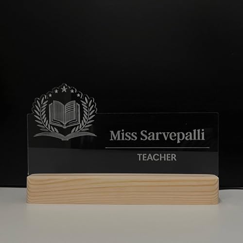 Image of Personalized Acrylic Desk Name Lamp for Teacher's Day | Custom Sign for Best Teacher Ever LED Light with Name, Designation & School Logo | Principal, Professor, Lecturer, Tutor, Mentor Appriciation Gift | Best for Birthday, Promotion, Farewell, Retirement (10 x 6 inch) (For Teacher)