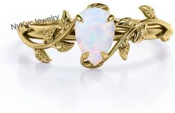 Opal Vine Leaf Ring, Vintage Nature Lovers opal Ring, Pear Cut Opal Ring, Teardrop Ring, Gemstone Ring, Leaf Opal Ring, Opal Solitaire Ring, 925 Sterling silver Ring, Gold Vermeil Ring