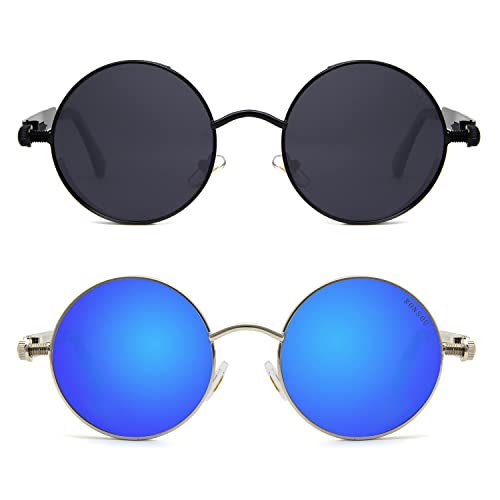 Image of RONSOU Steampunk Style Round Vintage Polarized Sunglasses Retro Eyewear UV400 Protection Matel Frame