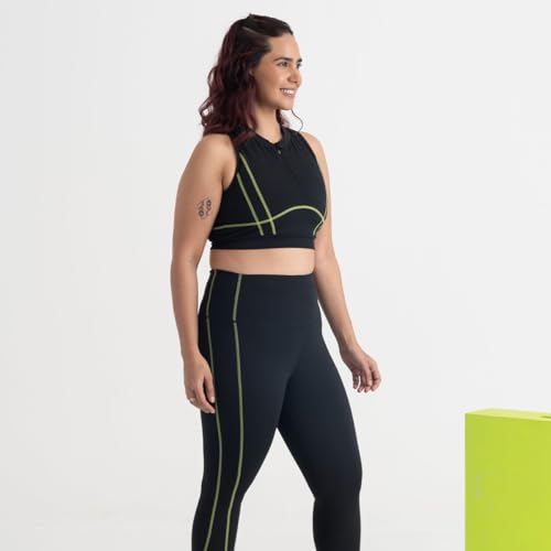 Image of HUNNIT 2 in 1 Sports Bra Crop Top for Women with Front Zipper| High Neck Racerback Sports Bra| Medium Coverage| Lightly Padded| Stretchable Sports Bra for Gym Workout| Sweat Wicking Fabric