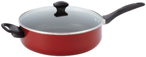 Farberware Dishwasher Safe Nonstick Aluminum 5-Quart Covered Jumbo Cooker with Helper Handle, Red