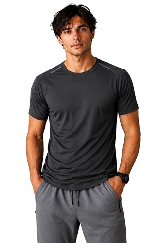 Image of Men's Performance T-Shirt,Dark Grey, Polyester, Moisture Wicking, Crew Neck, Coreflex, Gym & Running