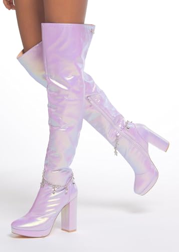 Sparkl Fairy Couture Women's Over The Knee Thigh High Chunky Heel Zip Up Naomi Boots Lilac3