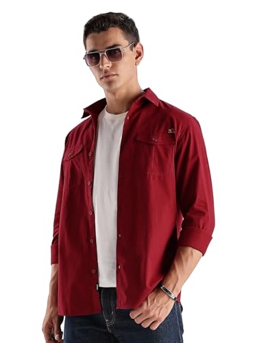 Image of Adro Cargo Shirt for Men with Double Pocket | 100% Cotton | Full Sleeve | Regular Fit