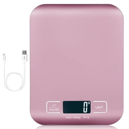 BAIFULAI Báscula de cocina digital, 10 kg/1 g, báscula de cocina digital recargable por USB, con pantalla LED y función de tara, báscula de alimentos multifuncional para hornear y cocinar, medir