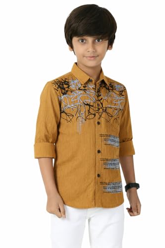 Image of Zilcon Boys Half & Half Long Sleeve Shirts Classic Collared Button-Down Tshirt Solid Cotton Letter Printed Kids & Junior Boys Shirt