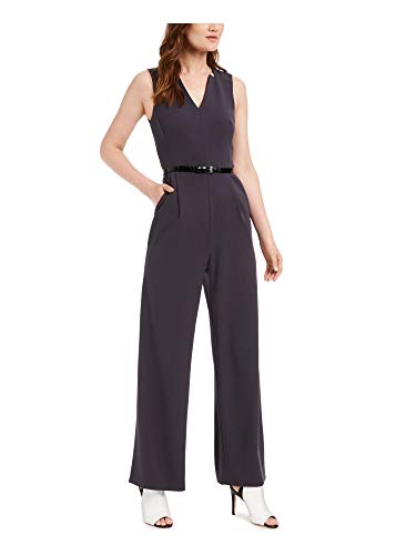 Calvin Klein Belted V-Neck Jumpsuit Charcoal 2