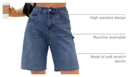 Image of Womens Jean Shorts High Waisted Stretchy Bermuda Shorts Trendy Casual Denim Shorts